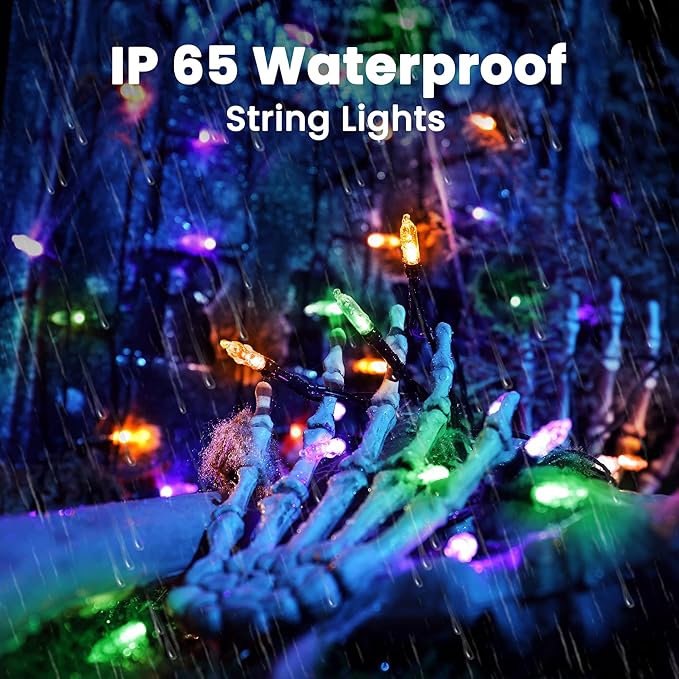 Orange & Purple & Green Halloween Lights, 2 Pack 33ft 100 LED Halloween Decoration Lights Waterproof 8 Modes Battery Operated String Light for Outdoor & Indoor,Tree, Wreaths, Holiday, Party Decor