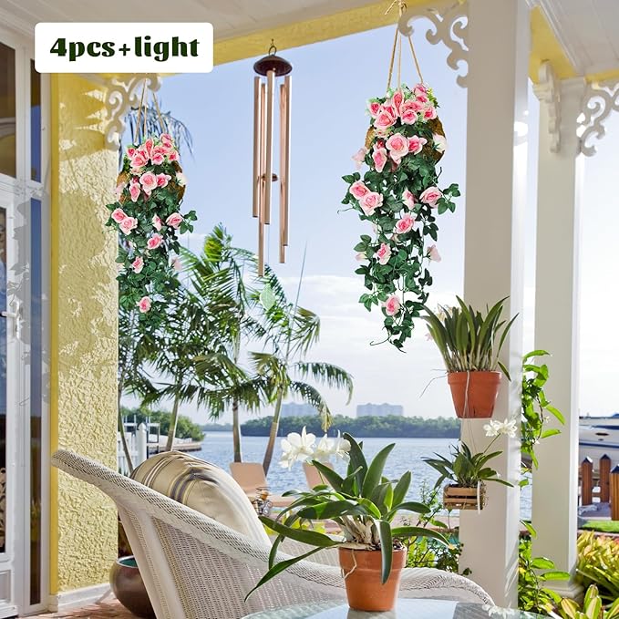 RECUTMS 2PCS Artificial Hanging Flower 3.3Ft Fake Garland for Home Room Garden Wedding Indoor Outdoor Decoration (Champagne)