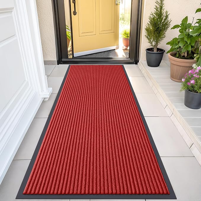 OLANLY Front Door Mat 47x23, Waterproof Heavy-Duty Indoor Outdoor Doormat | Red by OLANLY