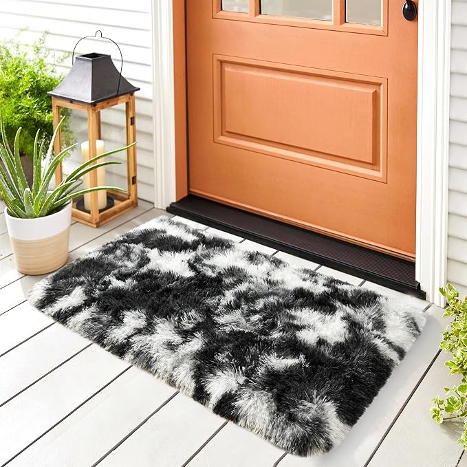 2x3 Tie-Dyed Black and White Fluffy Area Rug Non-Slip - Image 2
