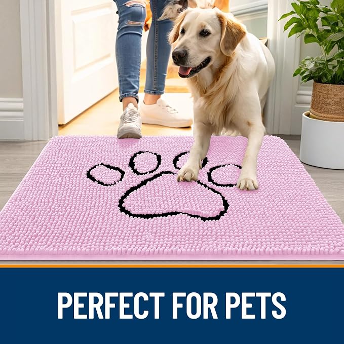OLANLY Dog Door Mat for Muddy Paws 48x30, Paw Print Design Chenille Mud Mat | - Image 6