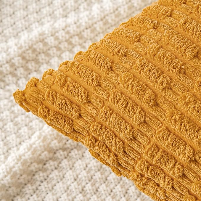 MIULEE Corduroy Decorative Throw Pillow Covers 16x16 Gold Yellow Pack of 2 | - Image 4