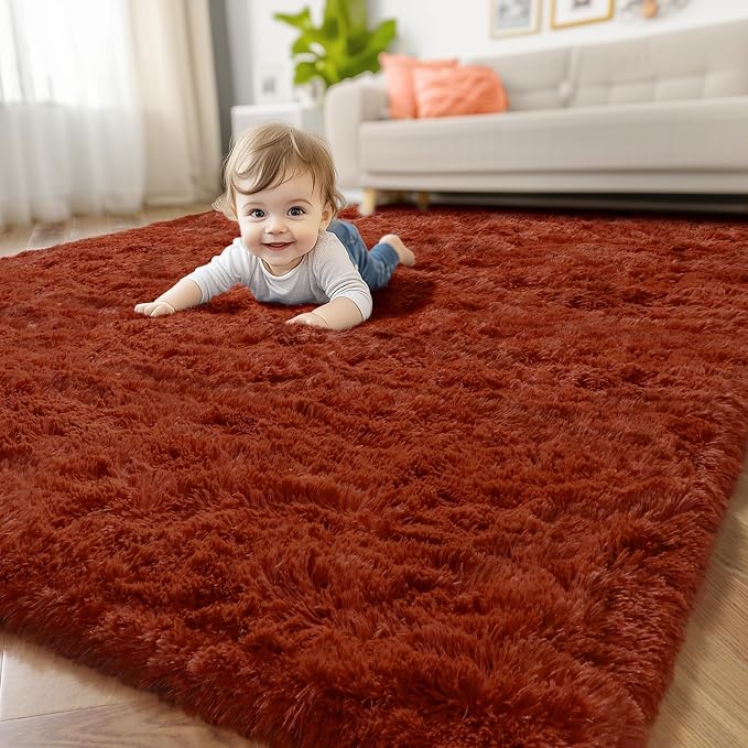 Amdrebio Terracotta Rust Shag Area Rug 5x8 - Image 8