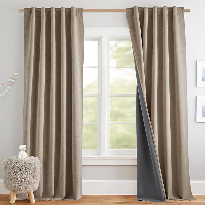 NICETOWN 100% Blackout Linen Curtains 84 inches Long 2 Panels, Thermal by NICETOWN