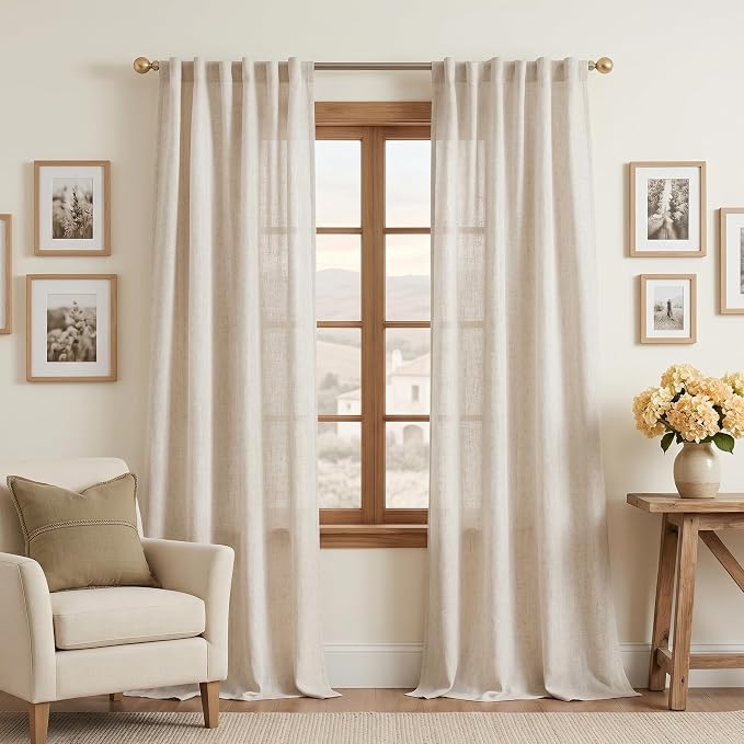 MYSKY HOME Linen Curtains for Living Room 96 Inches Long, Semi Sheer Curtains & by MYSKYHOME