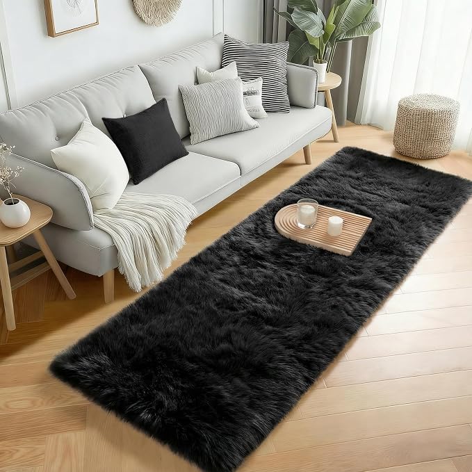 Black Runner Rugs for Bedroom, Living Room 2x6 Small Plush Fluffy Boys Rug | - Image 3