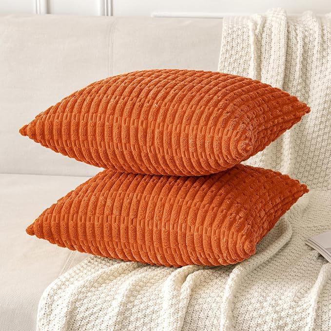MIULEE Fall Corduroy Decorative Throw Pillow Covers 20x20 Orange Pack of 2 | - Image 5