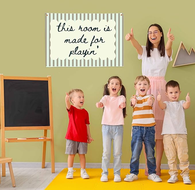 Playroom Rectangular Canvas Banner Wall Decor-Flag Poster Wall Decor for Baby Boy Girl Kids Teen,Playroom Nursery Homeschool Bedroom Home-Baby Shower Birthday Christmas-This Room Is Made for Playing