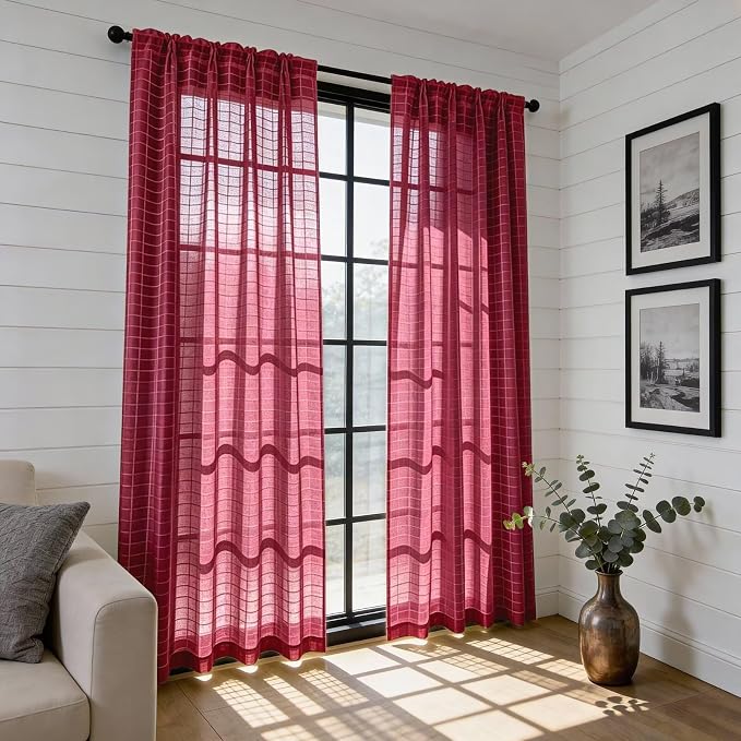 SpaceDresser Check Sheer Curtains 72 Inches Long - Image 6