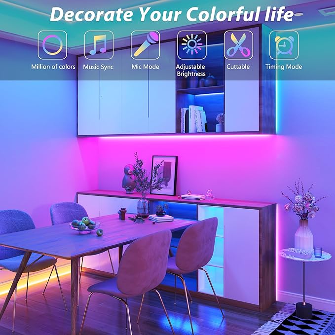 Led Lights for Bedroom 150 ft (2 Rolls of 75ft), Music Sync RGB Led Strip Lights with Remote App Control, Color Changing Led Lights for Room Home Kitchen Party Decor