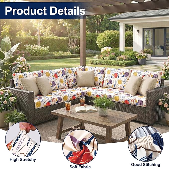 Smiry Waterproof Patio Cushion Covers, Stretch Outdoor Furniture Covers | Couch - Image 5