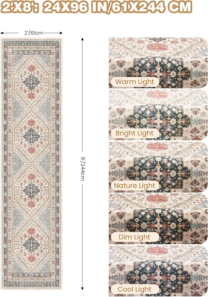 Runner Rug 2x8 Runners for Hallways Washable Rugs, Non Slip Low Pile Soft - Image 9