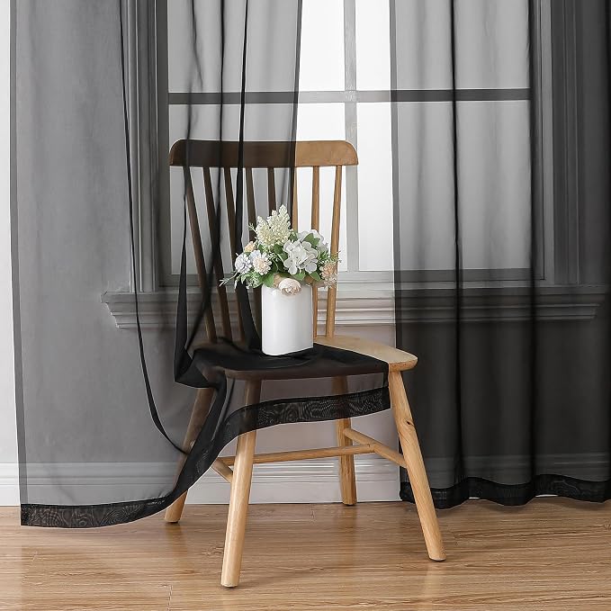Chyhomenyc Sheer Black Curtains 90 inches Long 2 Panels, Light Filtering Soft - Image 8