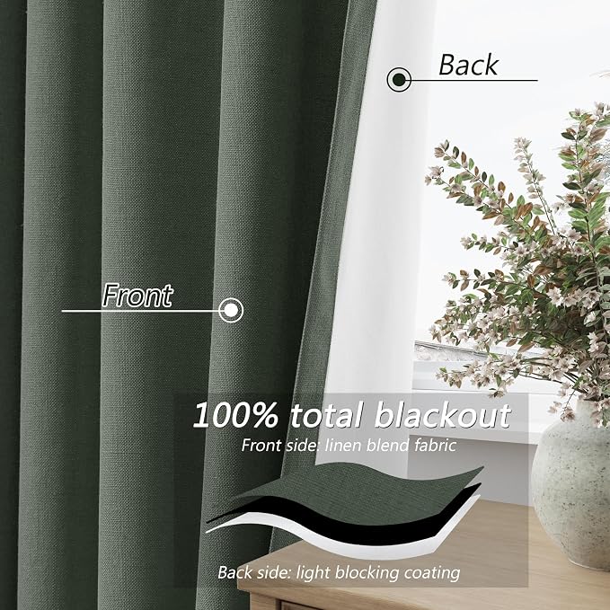 Olive Green 100% Blackout Curtains 96 Inch Length 2 Panels Set - Image 4
