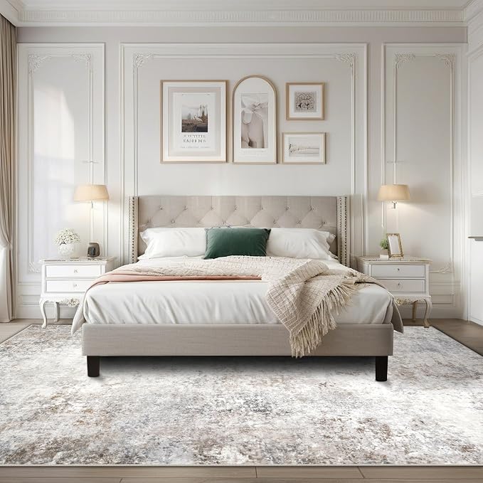 Beige Grey Washable Rugs 5x7 Area Rugs - Image 8