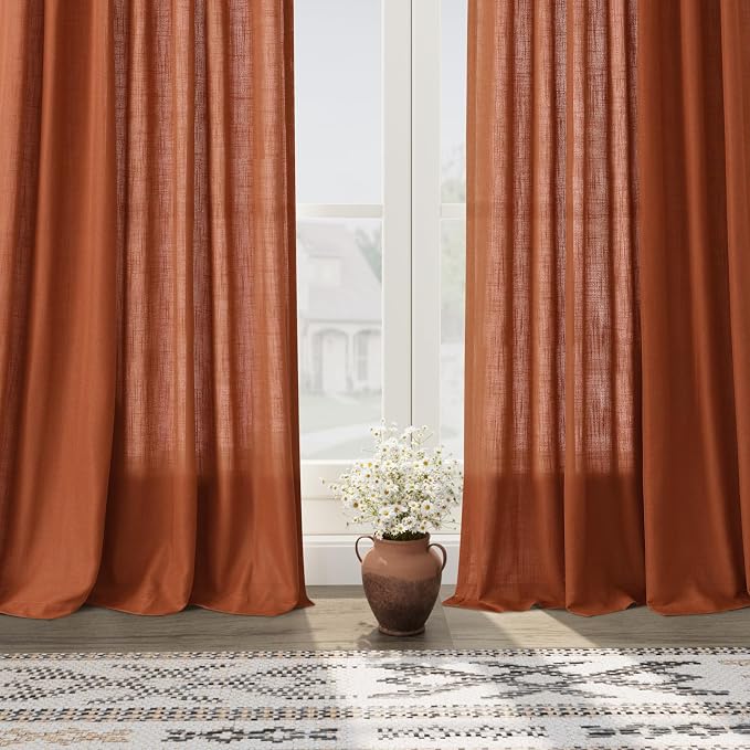 Terracotta Linen Curtains 102 inches Long 2 Panels - Image 7