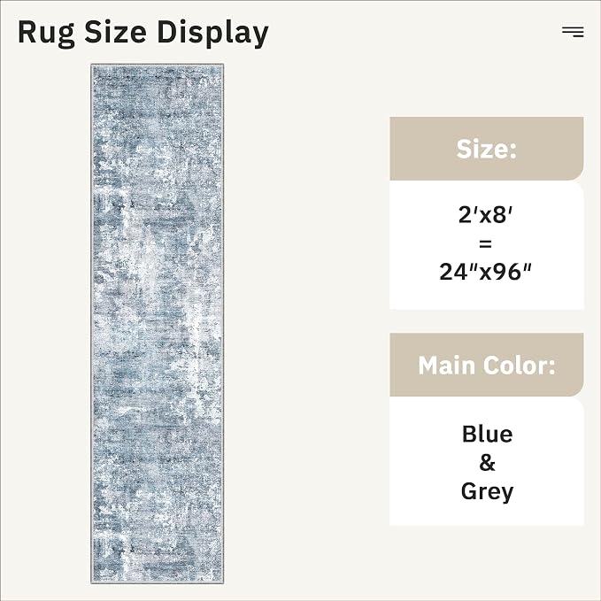 Soalmost Abstract Runner Rug 2x8 Washable Hallway Kitchen Runners Blue/Grey | - Image 5
