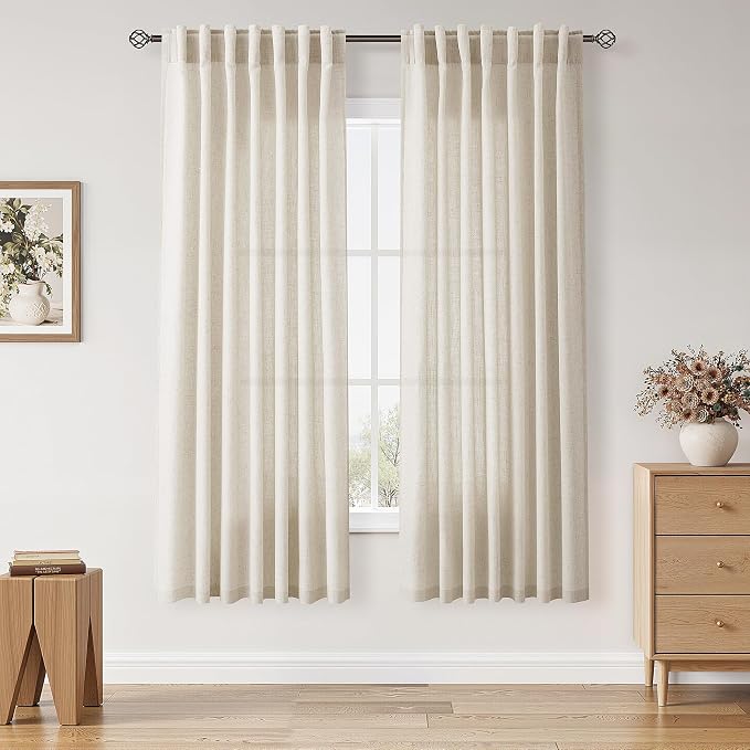 Warm Beige Linen Curtains 72 Inch Length by Nanspring
