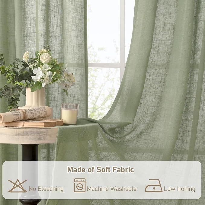 Sage Green Linen Curtains 24 Inch Length - Image 8