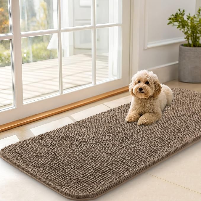 OLANLY Dog Door Mat for Muddy Paws 47x20, Super Absorbent Chenille Mud Mat | Tan by OLANLY