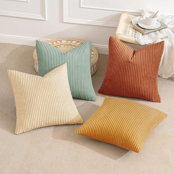 MIULEE Soft Corduroy Decorative Throw Pillow Covers Teal-Rust 18x18 | Set of 4 - Image 2