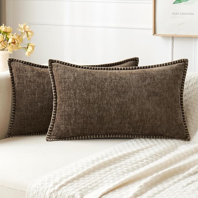 MIULEE Decorative Lumbar Throw Pillow Covers 12x20 Inch Brown 2 Pack | by MIULEE