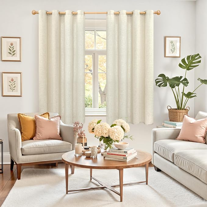 YoungsTex Beige Linen Curtains 45 Inch Length - Image 2