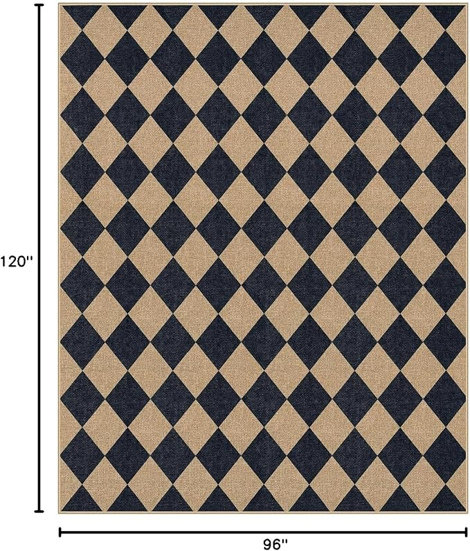 Lahome Checkered Easy Jute Outdoor Patio Rug, 8x10 Living Room Rug Washable | - Image 2