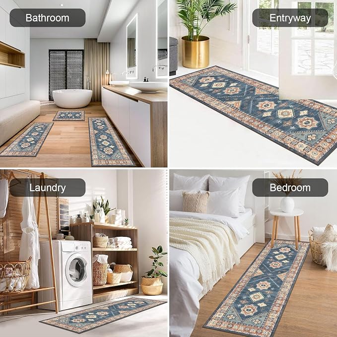 HEBE Boho Kitchen Rugs Set of 3, Non Slip Washable Kitchen Mats - Image 5