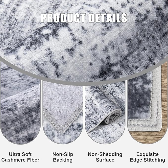 Area Rug Living Room: 4x6 Modern Washable Indoor Soft Carpet Grey | - Image 7