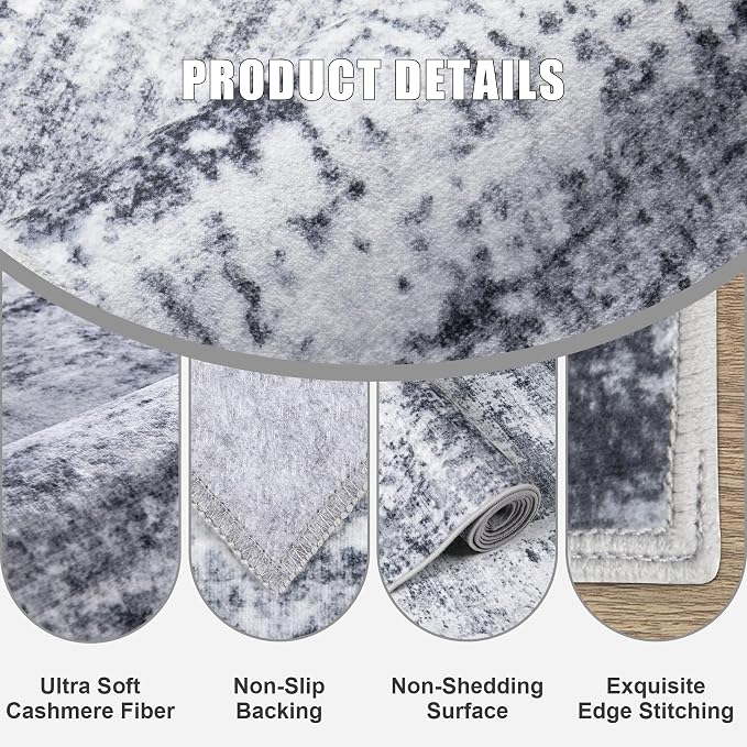 2x6 Washable Runner Rug：Modern Abstract Kitchen Soft Carpet Grey | - Image 6