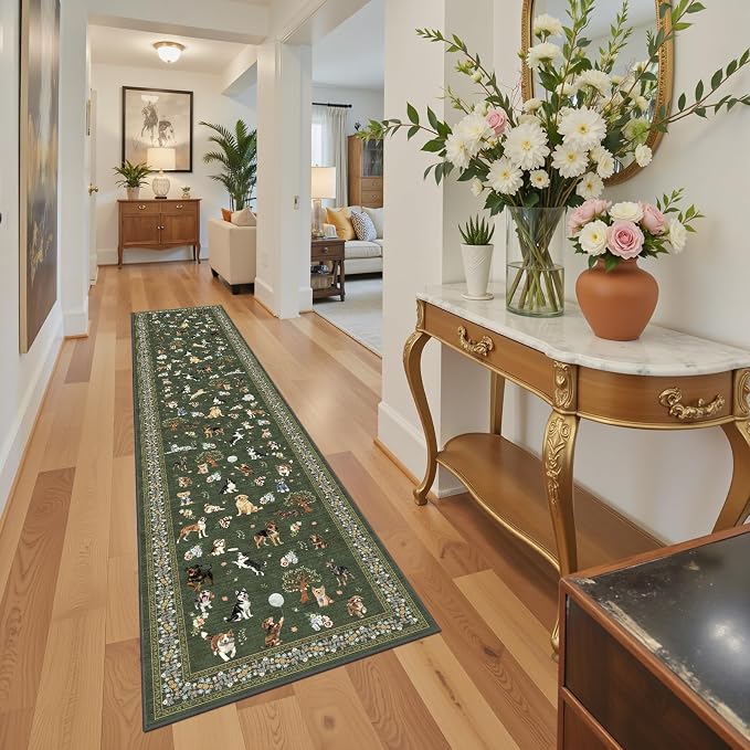 Dark Green Hallway Runner Rug 2x10 - Image 5
