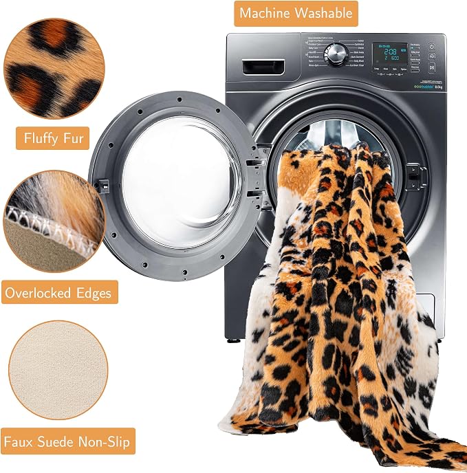 Huichenxing2021FURSTORE Faux Fur Leopard Cheetah Print Rug Brown 5.3x6.7ft | - Image 3