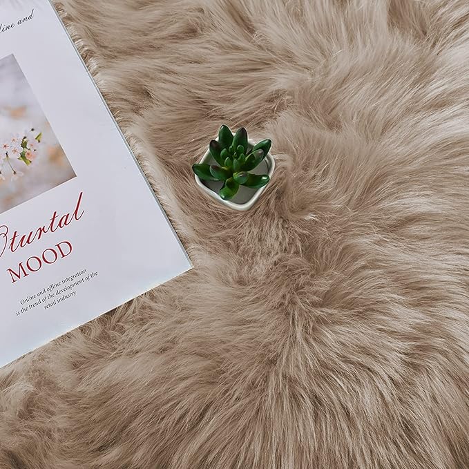 Latepis Light Brown Beige Living Room Rugs Faux Sheepskin Fur 5x7 Area Rugs - Image 6