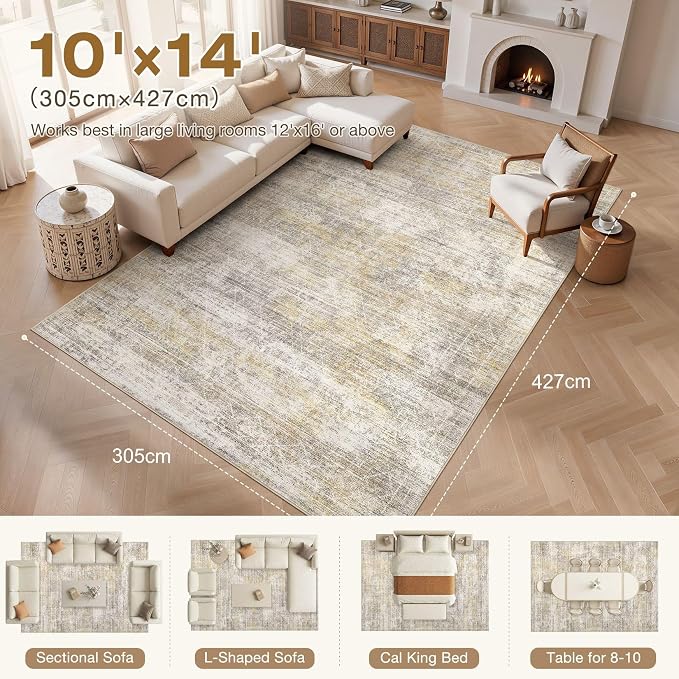cotiled Boho 10x14 Area Rug for Living Room: Large Moroccan Washable Rug | - Image 7