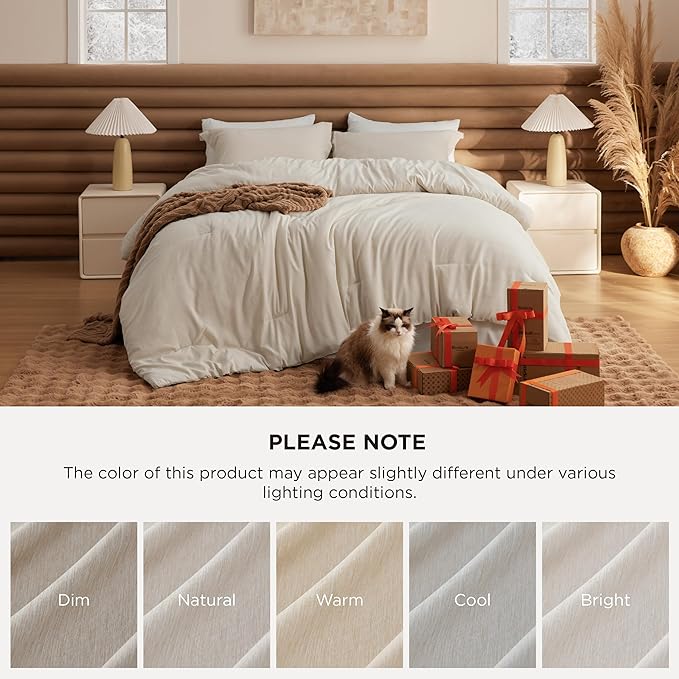 Bedsure Full Comforter Set - Beige Soft Bedding for All Seasons, Cationic Dyed Bed Set, 3 Pieces, 1 Full Size Comforter (82"x86") and 2 Pillow Shams (20"x26"+2")