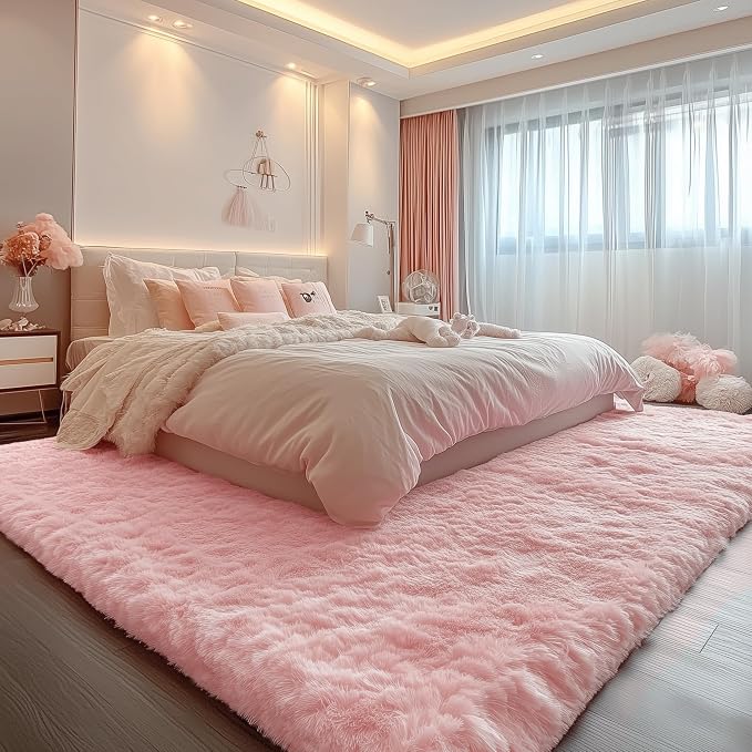 Pink Fluffy Shag Area Rugs for Bedroom 3x5 Ft, Bedside Preppy Dorm Area Rug | - Image 9