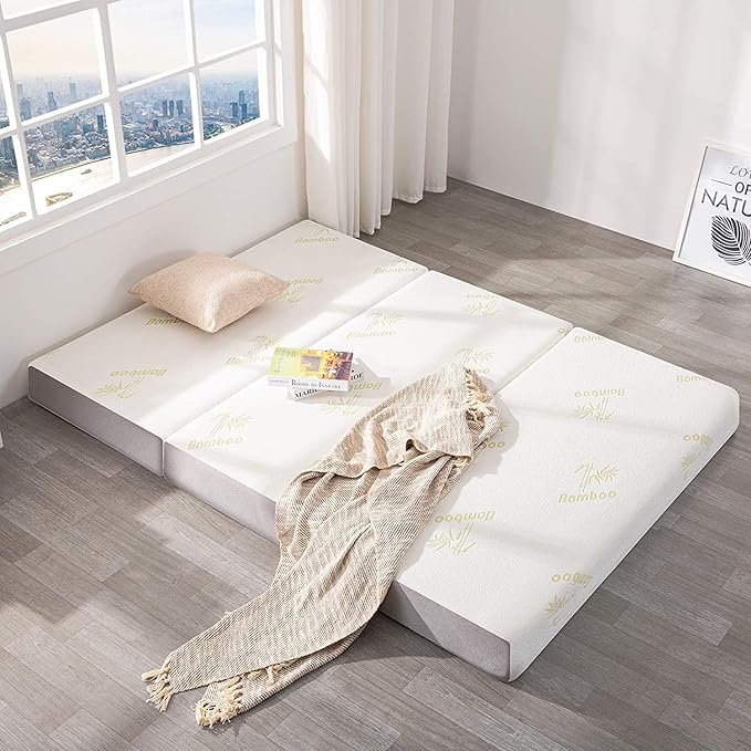 Inofia Folding Mattress, 6 Inch Trifold Memory Foam Mattress with Ultra Soft Removable Cover, Non-Slip Bottom & Breathable Mesh Sides, Foldable & Portable - Cot Size (75" x 31" x 6")