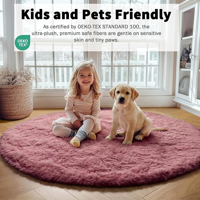 Blush Round Area Rugs 5ft, Soft Bedroom Circle Rug Mats - Image 5