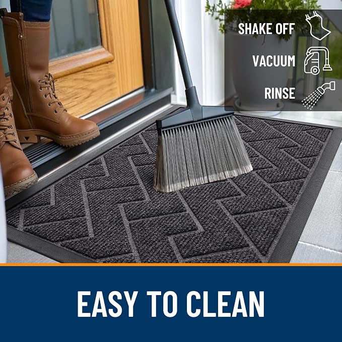 OLANLY Front Door Mat Outside 47x23, All-Season Absorbent Rubber Doormat | Grey - Image 6
