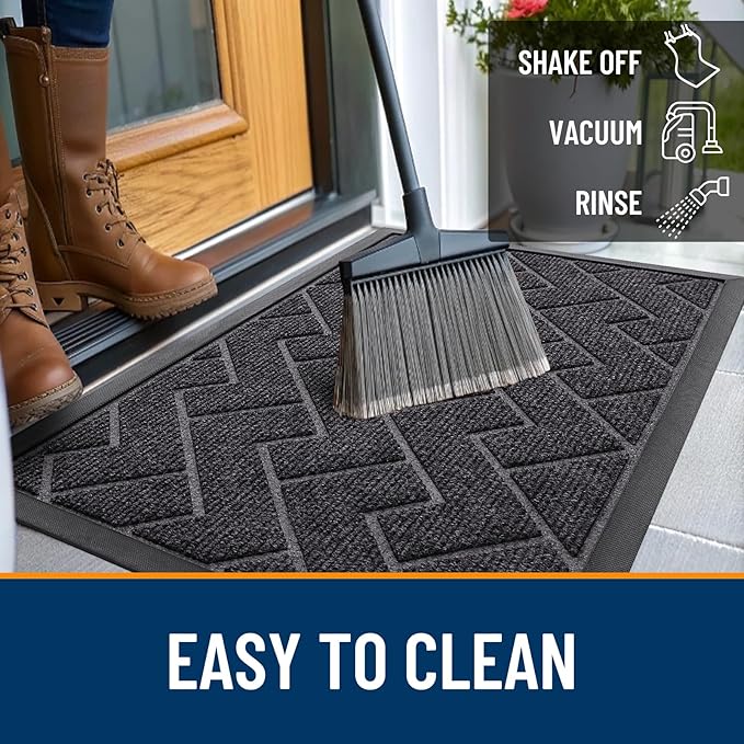 OLANLY Front Door Mat Outside 47x17, All-Season Absorbent Rubber Doormat | Grey - Image 6