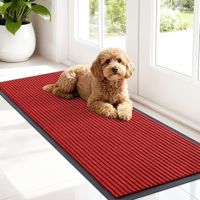 OLANLY Front Door Mat 47x17, Waterproof Heavy-Duty Indoor Outdoor Doormat | Red by OLANLY