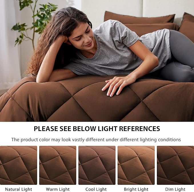 Love's cabin Full Comforter Set Brown, 7 Pieces Full Bed in a Bag, All Season Bedding Sets with 1 Comforter, 1 Flat Sheet, 1 Fitted Sheet, 2 Pillowcase and 2 Pillow Sham