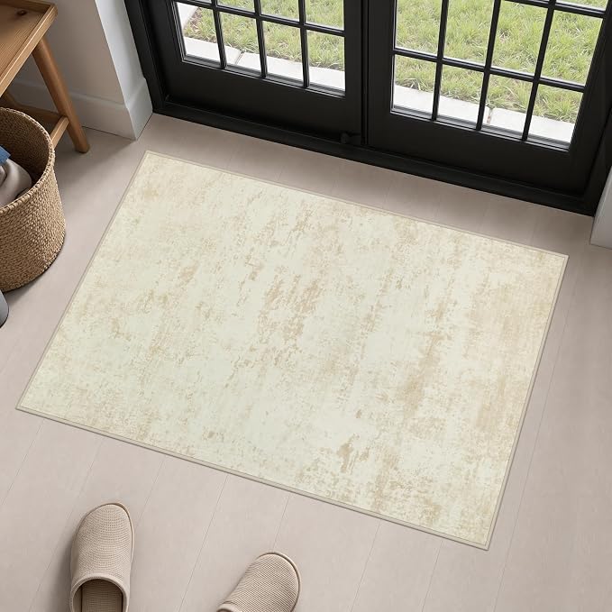 2x3 Washable Entryway Rug: Modern Abstract Indoor Soft Carpet Beige | by FXRHLP
