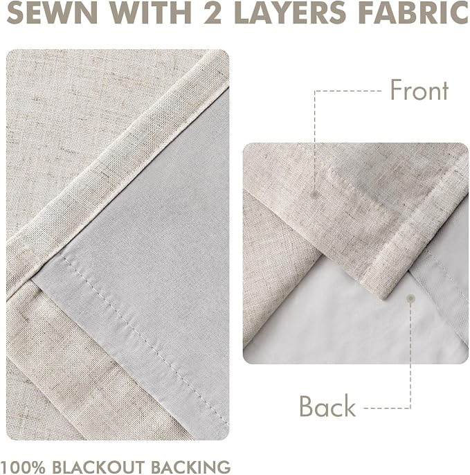MIULEE Birch Pinch Pleated 100% Blackout Linen Curtains 40x63 Inches | Room - Image 5