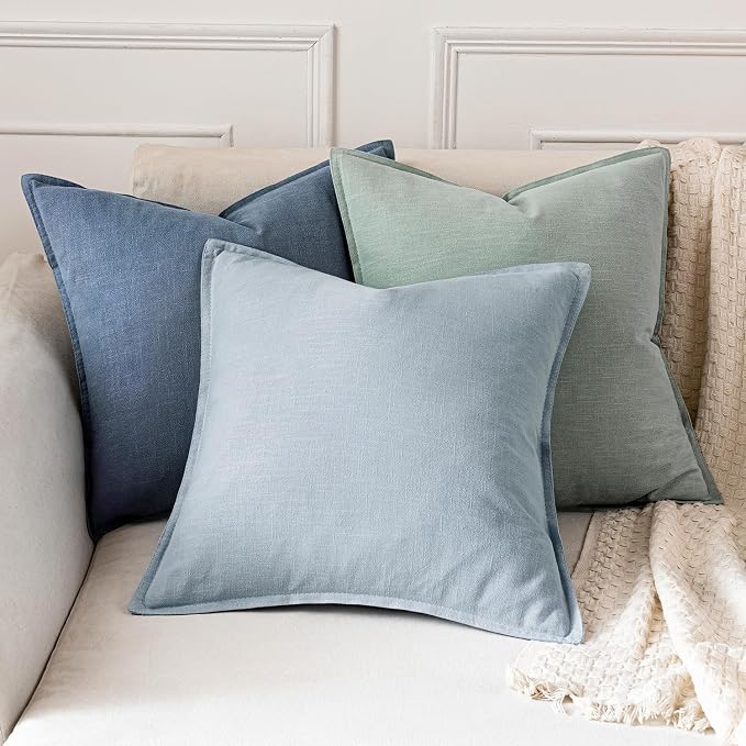 MIULEE Decorative Linen Euro Sham Pillow Covers 22x22 Inch Blue Ashes | Boho - Image 5