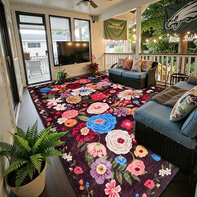 Black Brown Floral Area Rug 6x9 by WelcometoBabovid