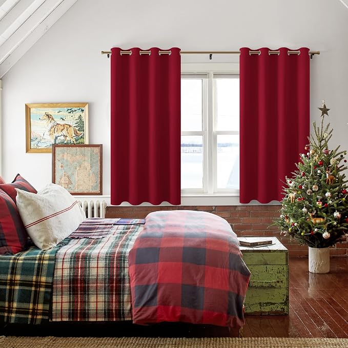 Blackout Curtains for Bedroom, Christmas Red 52 x 45 Inch, 2 Panels | Thermal - Image 6