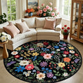 PLHXFR Round Area Rug Living Room: 8 ft Floral Washable Soft Carpet Black | by PLHXFRSoftAreaRugs