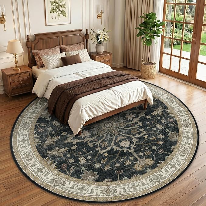 RELEANY Washable Area Rug, Round 10ft, Water Repellent, Pet Friendly, Vintage - Image 2